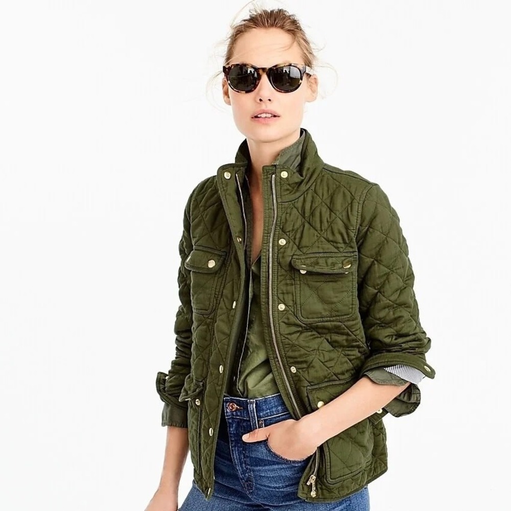 J.Crew Downtown Field Jacket XS Olive Green PrimaLoft Quilted Equestrian Utility - Picture 3 of 11
